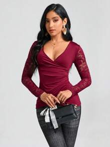 SHEIN Clasi Ren tương phản Viền ven Áo thun - Màu Tím - Xem 5