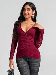 SHEIN Clasi Ren tương phản Viền ven Áo thun - Màu Tím - Xem 4