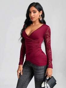 SHEIN Clasi Ren tương phản Viền ven Áo thun - Màu Tím - Xem 1