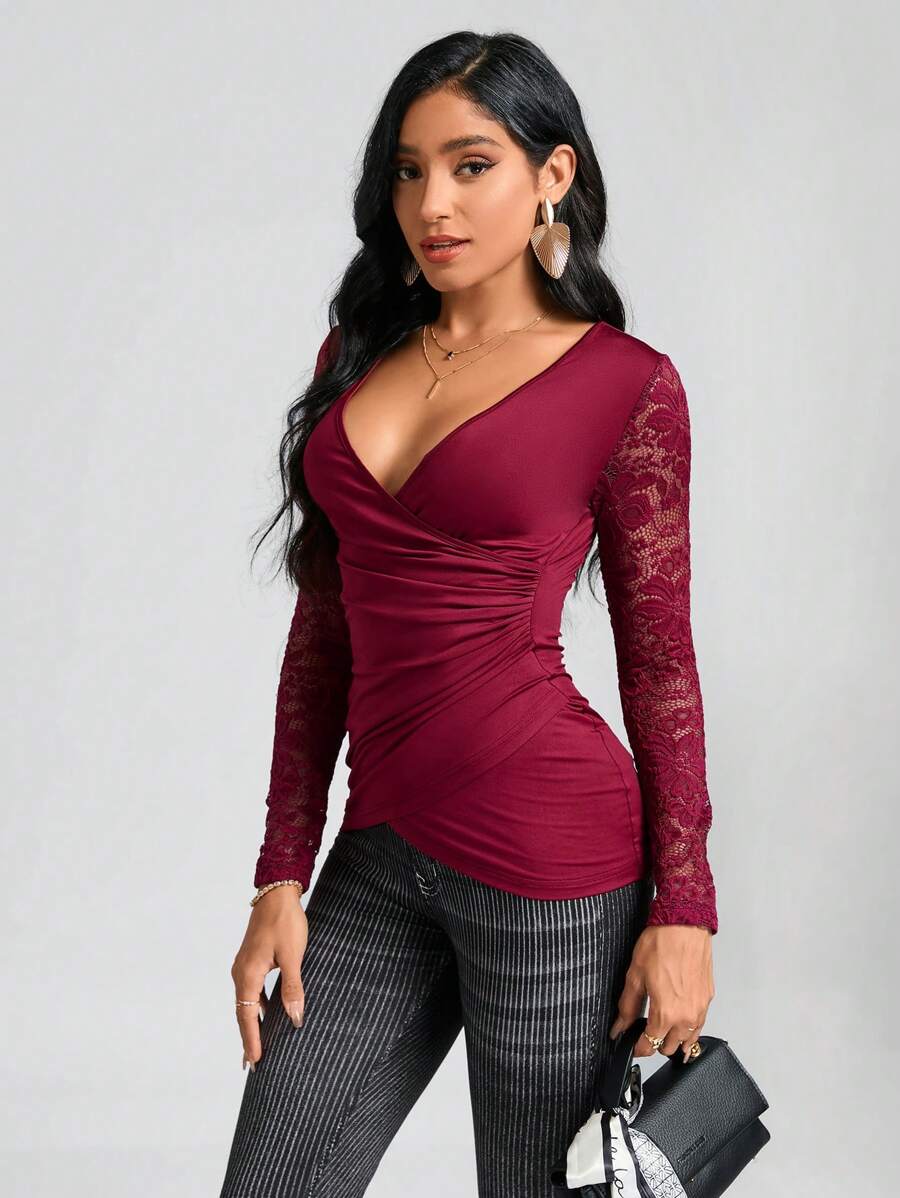 SHEIN Clasi Ren tương phản Viền ven Áo thun - Màu Tím - Xem 1