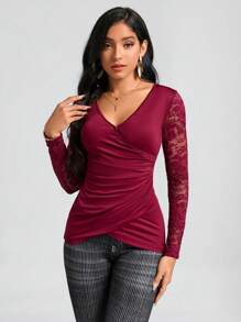 SHEIN Clasi Ren tương phản Viền ven Áo thun - Màu Tím - Xem 6