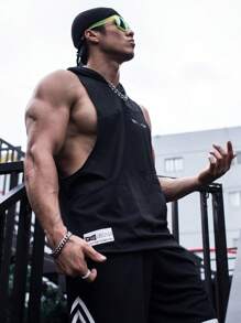 男士字母图案连帽运动背心压缩衣 - 黑色 - 查看 3