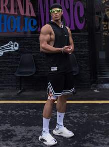 男士字母图案连帽运动背心压缩衣 - 黑色 - 查看 5