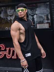 男士字母图案连帽运动背心压缩衣 - 黑色 - 查看 7