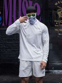 Men Drawstring Hooded Sports Sweatshirt - White - View 2