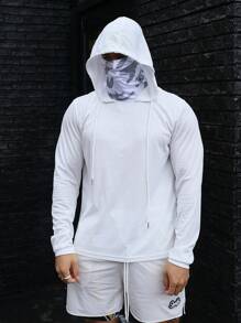 Men Drawstring Hooded Sports Sweatshirt - White - View 3