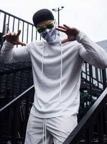 Men Drawstring Hooded Sports Sweatshirt - White - View 4