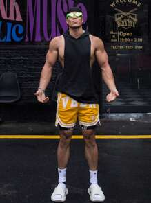 Manfinity Sport PWRUP 男友风格 男士纯色连帽袋鼠口袋抽绳运动背心 健身上衣 - 黑色 - 查看 4