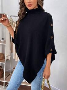 SHEIN Clasi Turtleneck Button Detail Poncho Coat In Fall/Winter