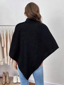 SHEIN Clasi Turtleneck Button Detail Poncho Coat In Fall/Winter