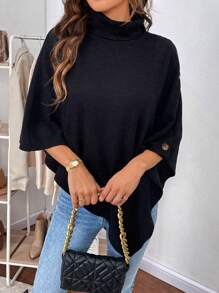 SHEIN Clasi Turtleneck Button Detail Poncho Coat In Fall/Winter