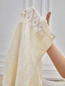 SHEIN Frenchy Plus Drop Shoulder Pointelle Knit Cardigan - Beige - View 8