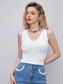 SHEIN MOD Chất rắn Áo Crop Tank Knit ngọn - trắng - Xem 1