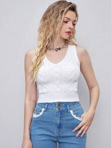SHEIN MOD Chất rắn Áo Crop Tank Knit ngọn - trắng - Xem 4