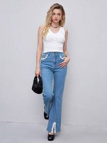 SHEIN MOD Chất rắn Áo Crop Tank Knit ngọn - trắng - Xem 5