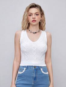 SHEIN MOD Chất rắn Áo Crop Tank Knit ngọn - trắng - Xem 7