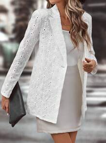 SHEIN Clasi Blazer con bordado con ojal con botón - Blanco - Ver 1