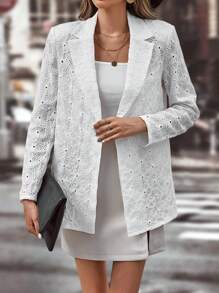 SHEIN Clasi Blazer con bordado con ojal con botón - Blanco - Ver 2