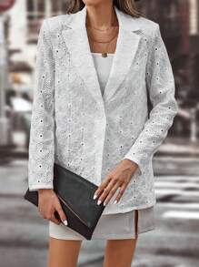 SHEIN Clasi Blazer con bordado con ojal con botón - Blanco - Ver 6