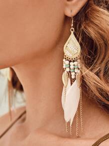 SHEIN VCAY 1雙波西米亞風格長款耳環 - 金色 - 查看 1