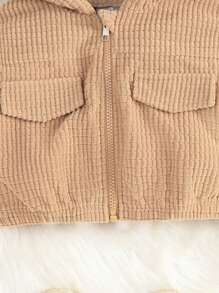 SHEIN Áo khoác lửng kẻ caro ấm áp đa năng thường ngày cho bé gái tuổi mới lớn - Màu Khaki - Xem 5