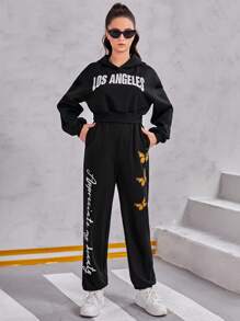 Teen Girl Slogan & Butterfly Print Sweatpants