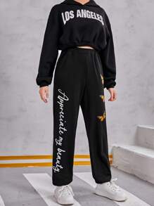 Teen Girl Slogan & Butterfly Print Sweatpants