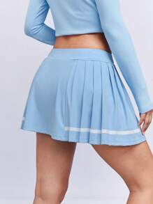 SHEINNeu Varsity Striped Wrap Skirt - Baby Blue - View 2