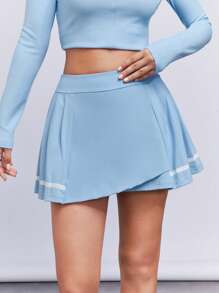 SHEINNeu Varsity Striped Wrap Skirt - Baby Blue - View 3