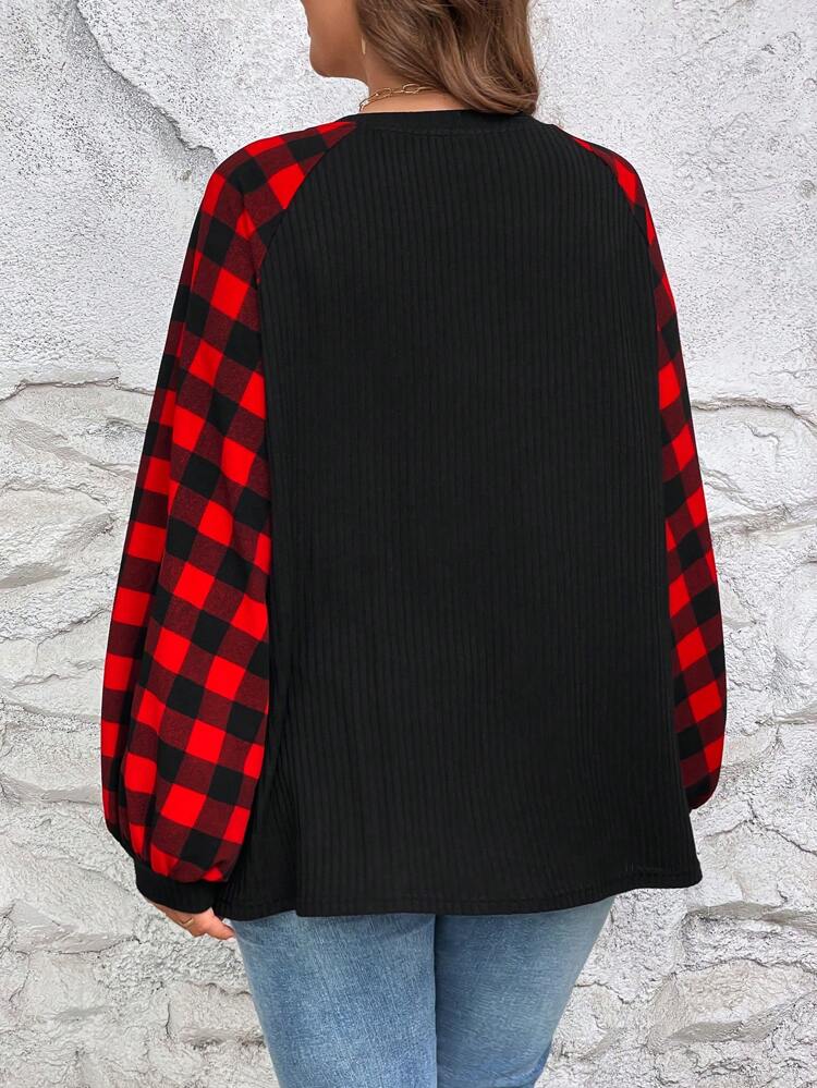 Plus Gingham Raglan Sleeve Tee