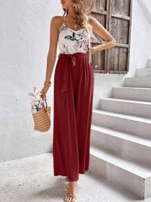 SHEIN Frenchy 休閒腰帶花卉印花女士連體褲