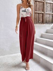 SHEIN Frenchy 休閒腰帶花卉印花女士連體褲