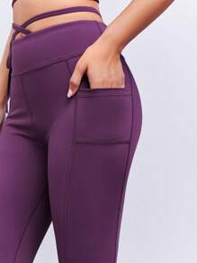 SHEINNeu 十字交叉後綁帶喇叭褲 - 紫色 - 查看 3