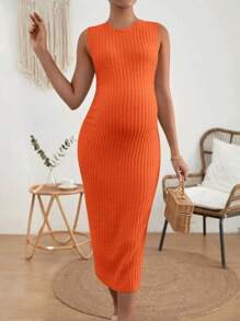 SHEIN Maternity Ribbed Knit Tank Dress - Orange - View 4