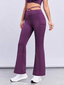 SHEINNeu 十字交叉後綁帶喇叭褲 - 紫色 - 查看 6