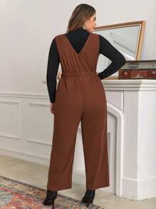 SHEIN Frenchy Plus Button Front Overall Jumpsuit Without Tee - Brown - View 2