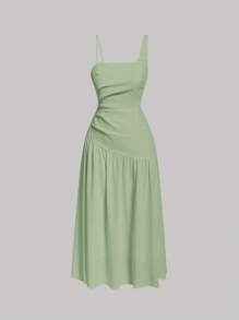 SHEIN MOD Asymmetrical Neck Ruched Side Dress - Mint Green - View 1