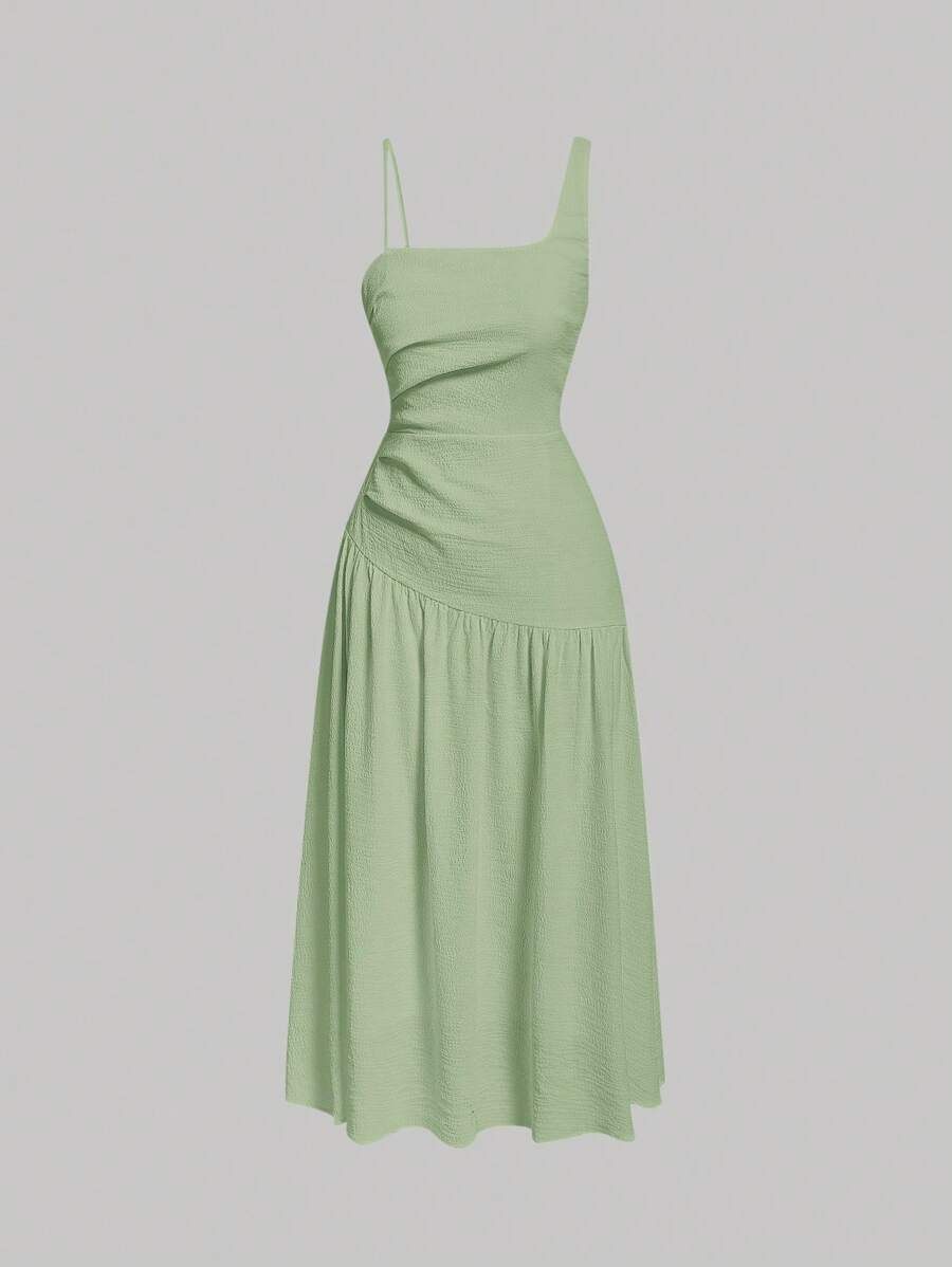 SHEIN MOD Asymmetrical Neck Ruched Side Dress - Mint Green - View 1