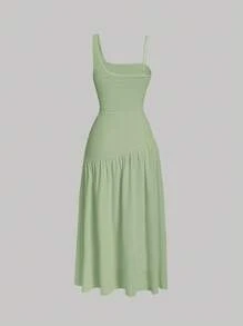 SHEIN MOD Asymmetrical Neck Ruched Side Dress - Mint Green - View 2