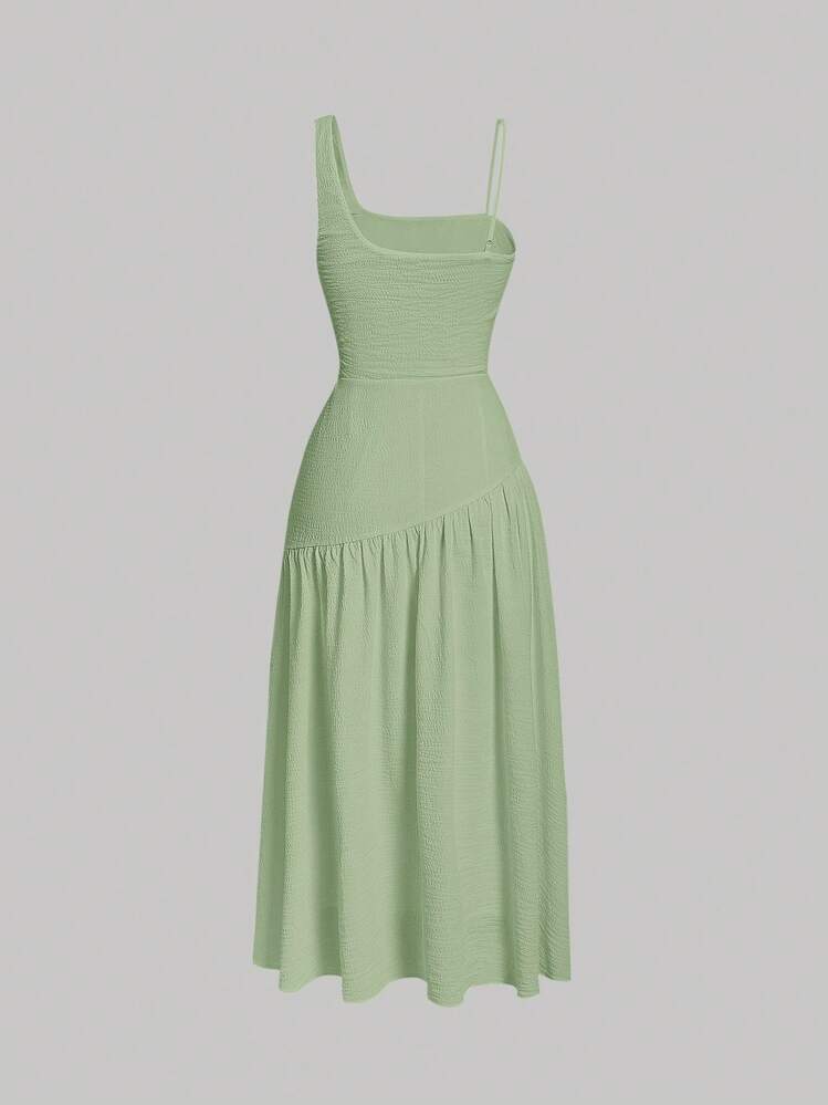SHEIN MOD Asymmetrical Neck Ruched Side Dress - Mint Green - View 2