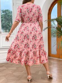 SHEIN LUNE Plus Floral Print Ruffle Hem Dress