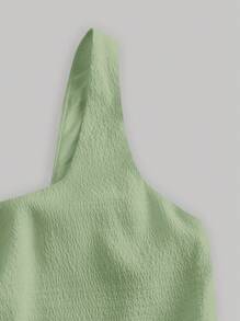 SHEIN MOD Asymmetrical Neck Ruched Side Dress - Mint Green - View 4