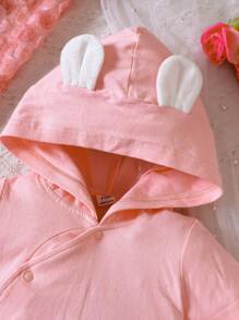 女嬰卡通圖案3D耳朵設計連帽連身褲 - 粉色 - 查看 3