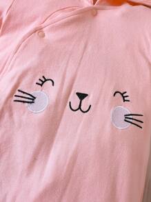 女嬰卡通圖案3D耳朵設計連帽連身褲 - 粉色 - 查看 4