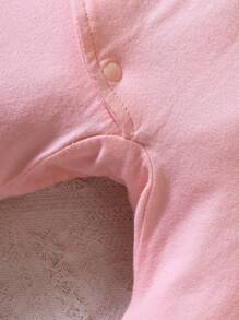 女嬰卡通圖案3D耳朵設計連帽連身褲 - 粉色 - 查看 6