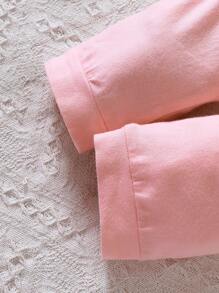 女嬰卡通圖案3D耳朵設計連帽連身褲 - 粉色 - 查看 7