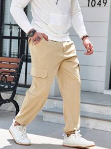 Manfinity Homme Men Plus Flap Pocket Side Cargo Pants - Khaki - View 3