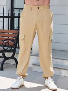Manfinity Homme Men Plus Flap Pocket Side Cargo Pants - Khaki - View 1
