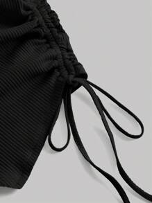 SHEIN MOD Drawstring Side Asymmetrical Hem Tee - Black - View 3