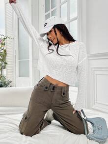 SHEIN Unity 素色落肩袖套頭毛衣 - 白色 - 查看 5